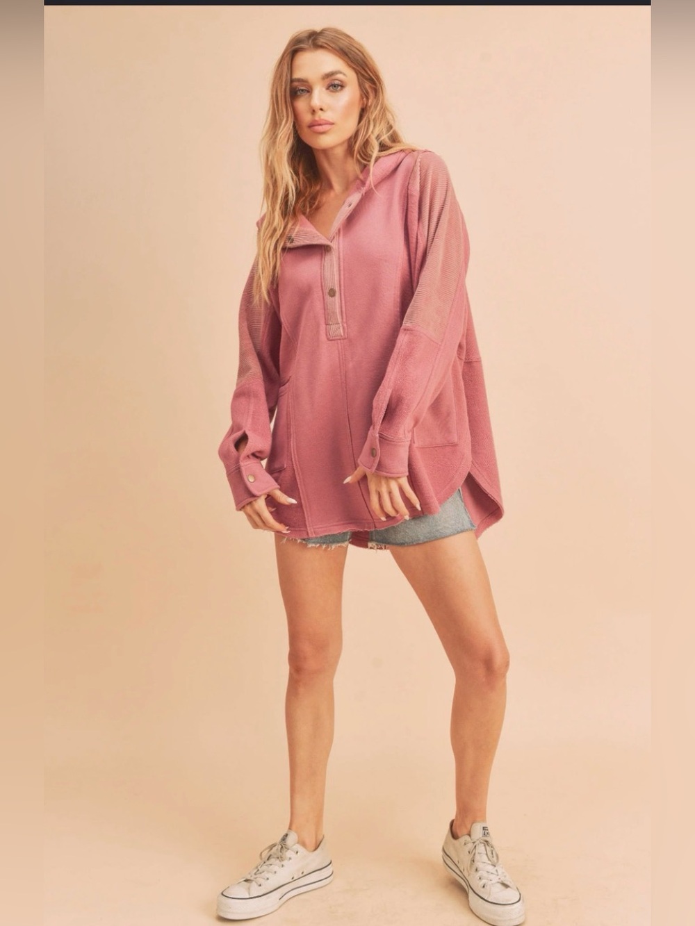 AEMI + CO Dove Pullover Hoodie in Dusty Rose Oversized Large